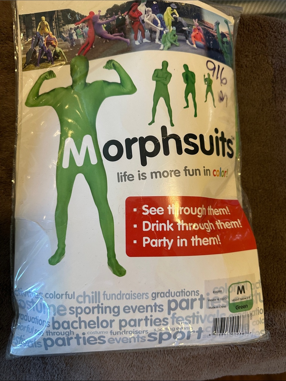 Men's Green Full-Body Morph suit Costume - Medium